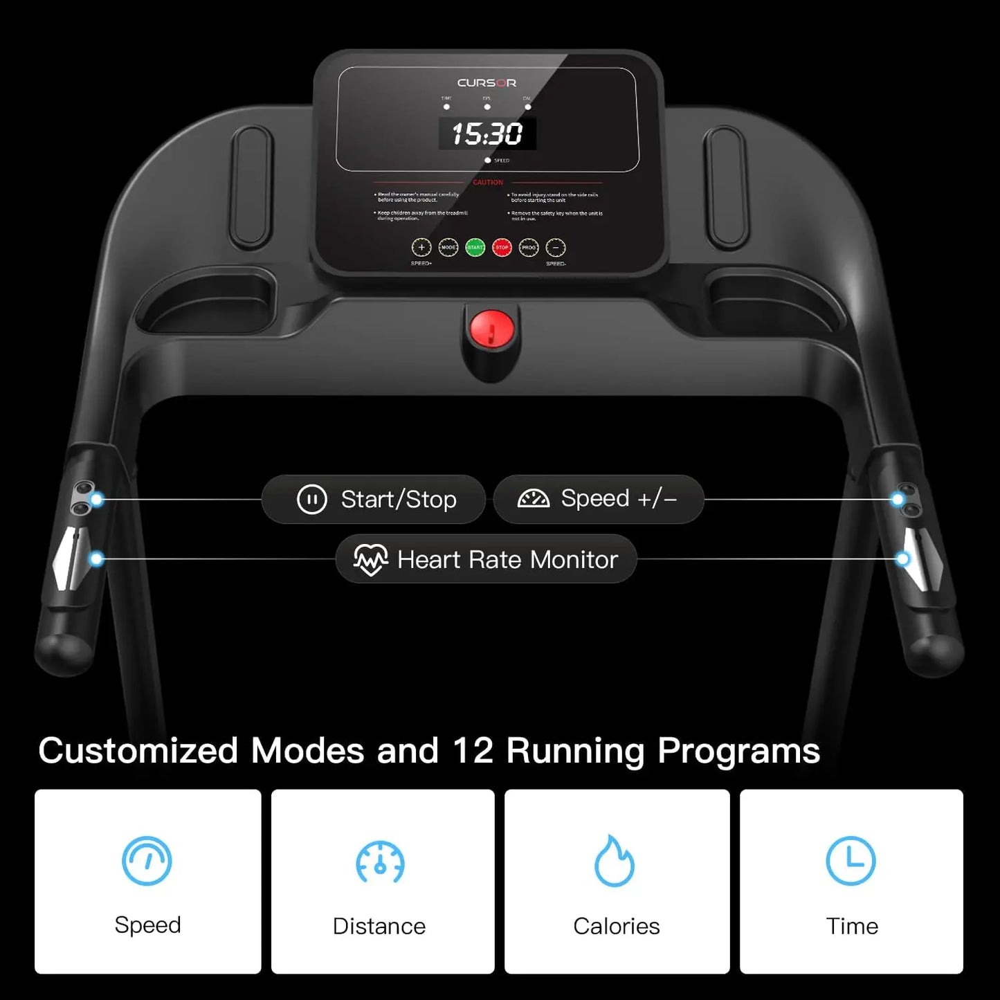 Folding Home Treadmill with Pulse Sensors, 2.5 HP Quiet Brushless Motor, 7.5 MPH, 265 lbs Capacity