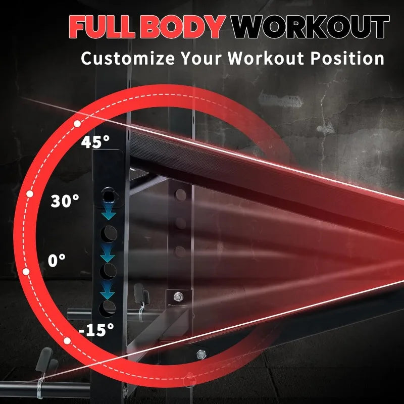 1500LBS Adjustable 6-in-1 Weight Bench Set: Leg Extension, Preacher Curl, Bench Press, & Barbell Rack with Safety Catches