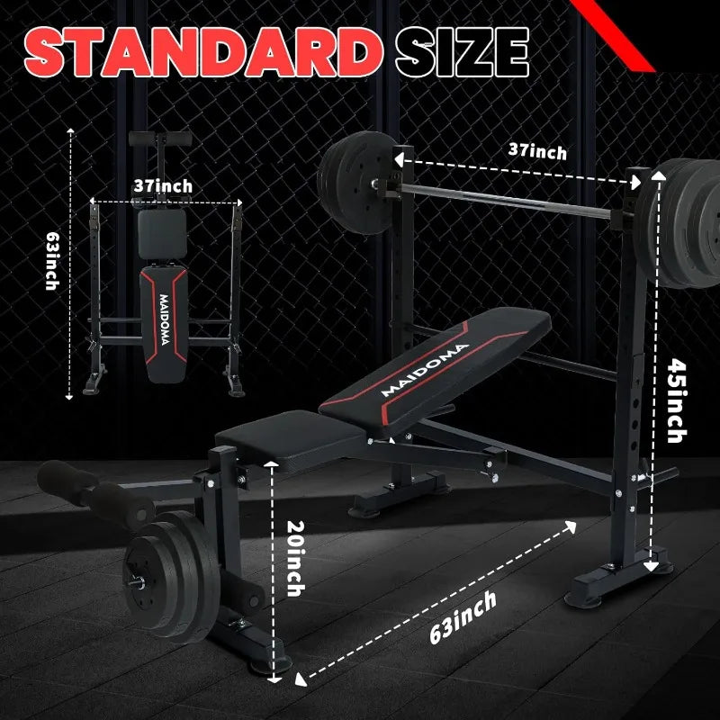 1500LBS Adjustable 6-in-1 Weight Bench Set: Leg Extension, Preacher Curl, Bench Press, & Barbell Rack with Safety Catches