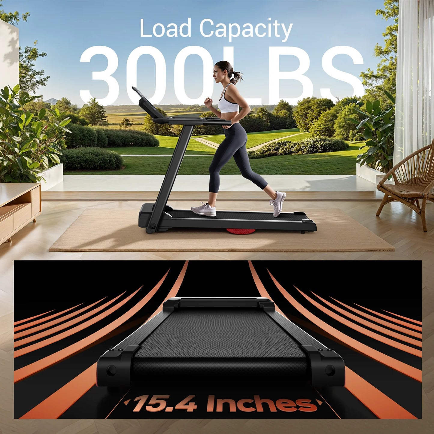 3.0HP Brushless Folding Treadmill | 300 lb Capacity | Heart Rate Monitor & Dual Shock Absorption | Cup/Phone Holder | Quiet Operation