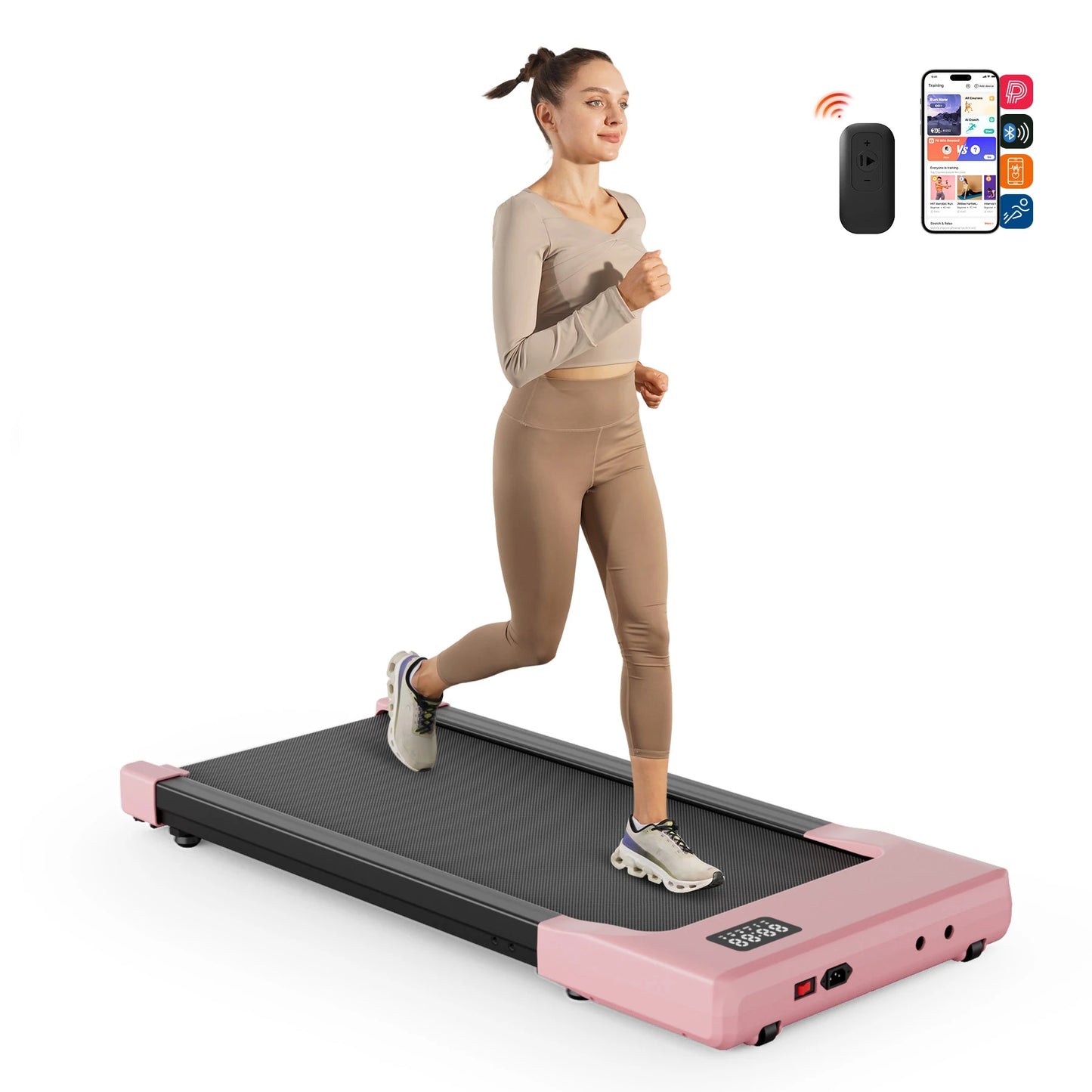 Under desk treadmill: 2.5HP motor, remote, LED display. Home/office.