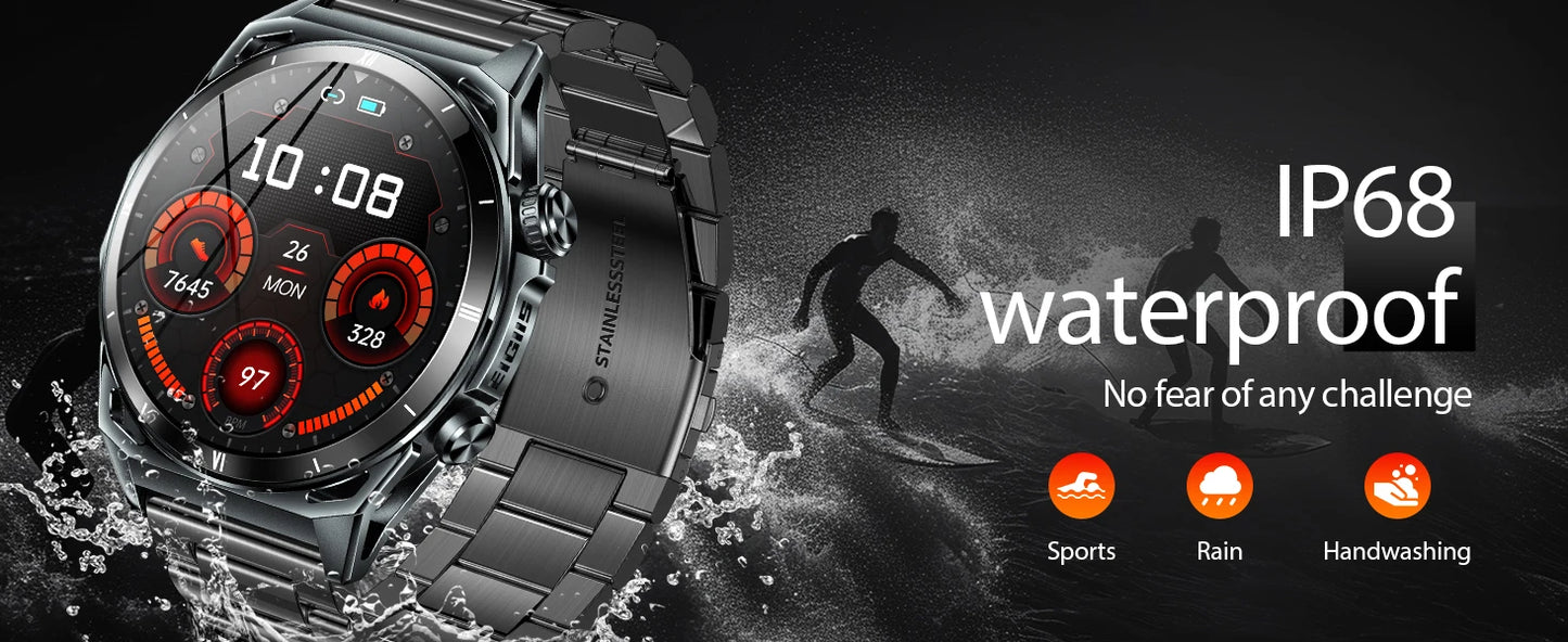 New Smart Watch KE6 1.43" AMOLED Display Men Black Sports Watch, KE Series Bluetooth, Call Health Monitor, IP68 Waterproof