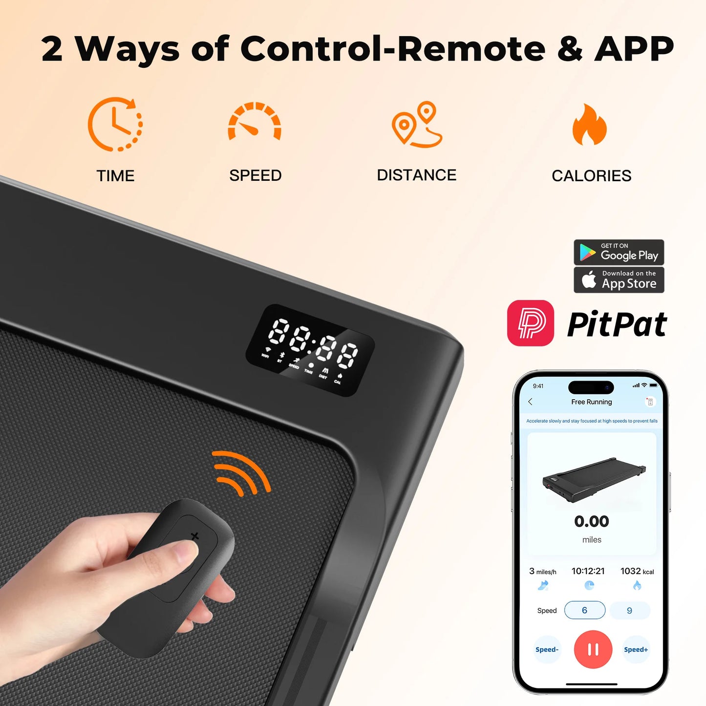 Under desk treadmill: 2.5HP motor, remote, LED display. Home/office.