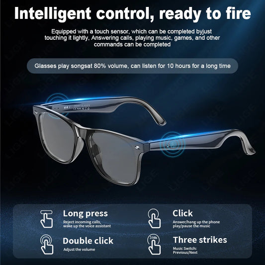 Smart Glasses: Wireless Bluetooth with Mic, Speakers, Touch Control, Voice Assistant & Translation.