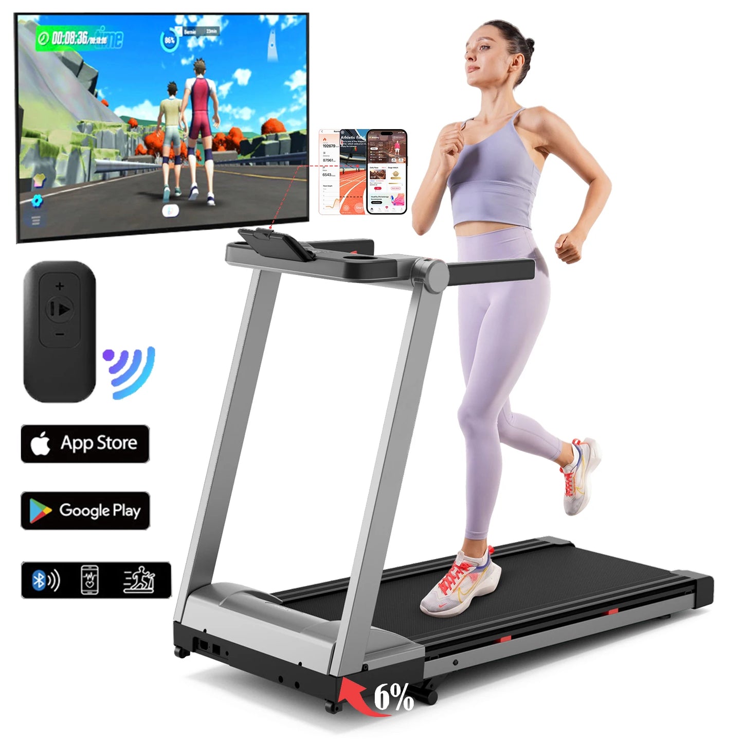 5HP Foldable Treadmill: Incline, Touch Screen, App Monitoring, 350LBS Capacity