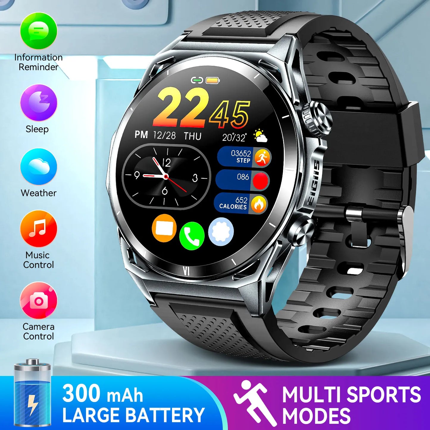 New Smart Watch KE6 1.43" AMOLED Display Men Black Sports Watch, KE Series Bluetooth, Call Health Monitor, IP68 Waterproof