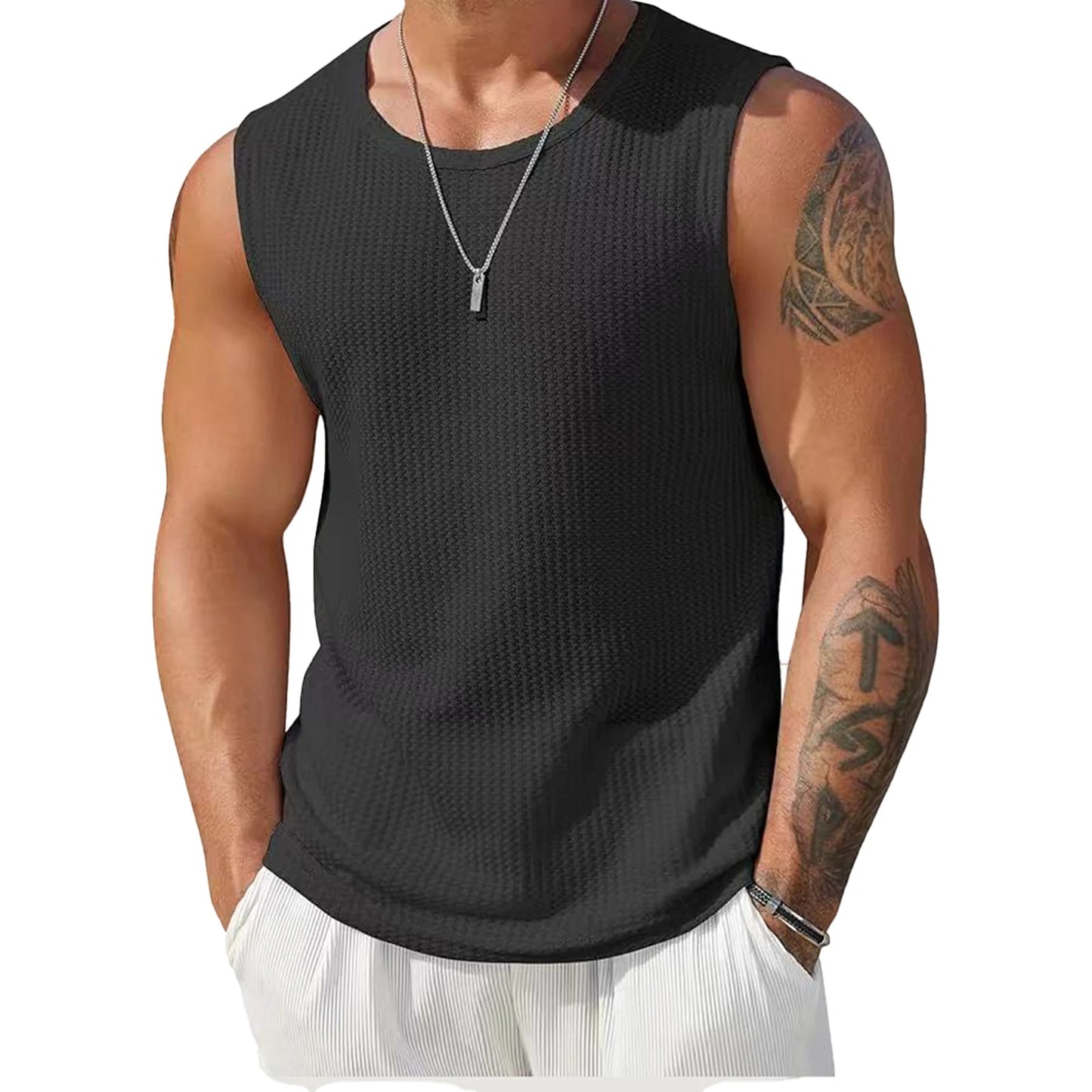 Men’s Ribbed Knit Tank Tops – Solid Color Sleeveless Workout Shirts