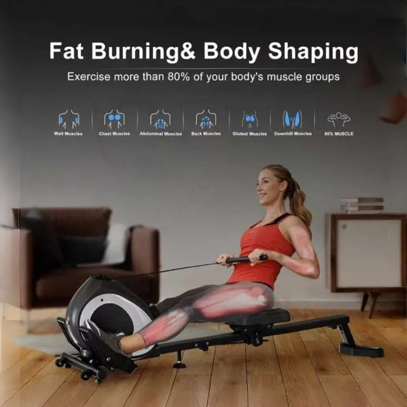 Home Rowing Machine: Magnetic Resistance, Foldable, for Cardio & Strength Training.