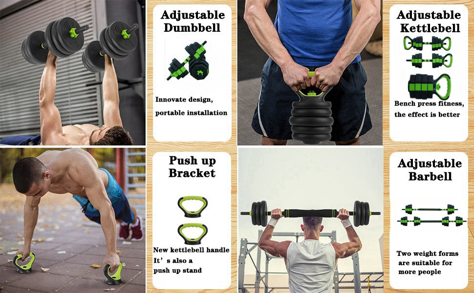 4-in-1 Adjustable Kettlebell & Dumbbell Set – 66lbs/88lbs Home Gym Weight Kit with Barbell & Push-Up Stand Functions