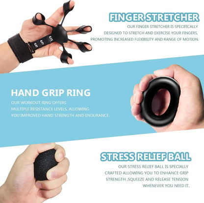 Grip Trainer Kit – Adjustable Hand Gripper, Finger Exercisers, Stress Ball & Forearm Ring for Strength Training
