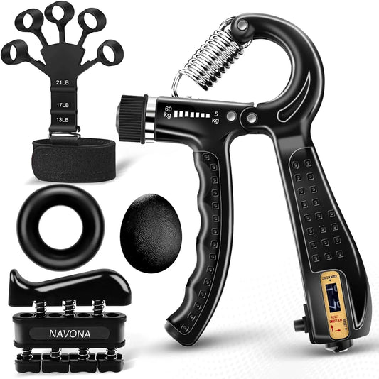 Grip Trainer Kit – Adjustable Hand Gripper, Finger Exercisers, Stress Ball & Forearm Ring for Strength Training