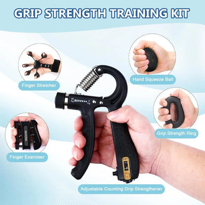 Grip Trainer Kit – Adjustable Hand Gripper, Finger Exercisers, Stress Ball & Forearm Ring for Strength Training