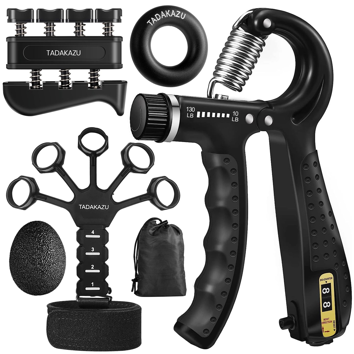 Grip Trainer Kit – Adjustable Hand Gripper, Finger Exercisers, Stress Ball & Forearm Ring for Strength Training