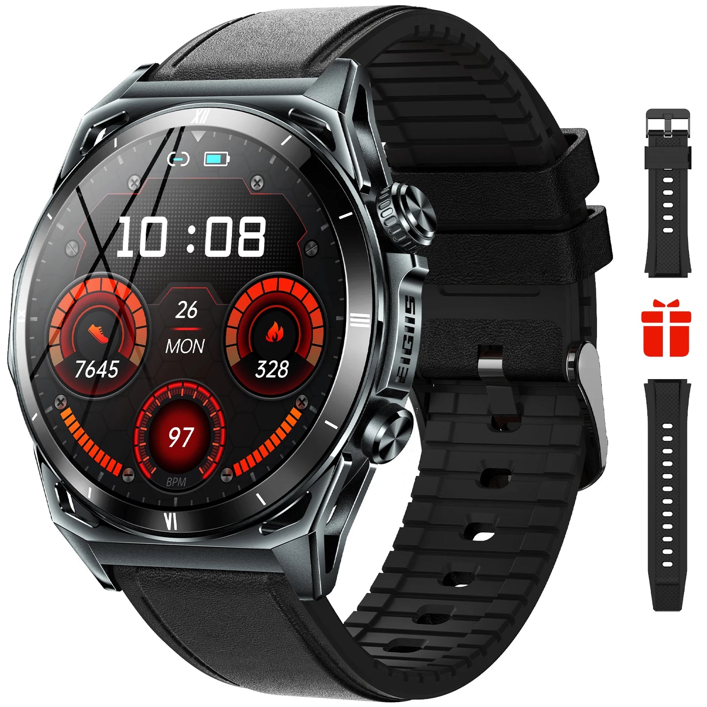 New Smart Watch KE6 1.43" AMOLED Display Men Black Sports Watch, KE Series Bluetooth, Call Health Monitor, IP68 Waterproof