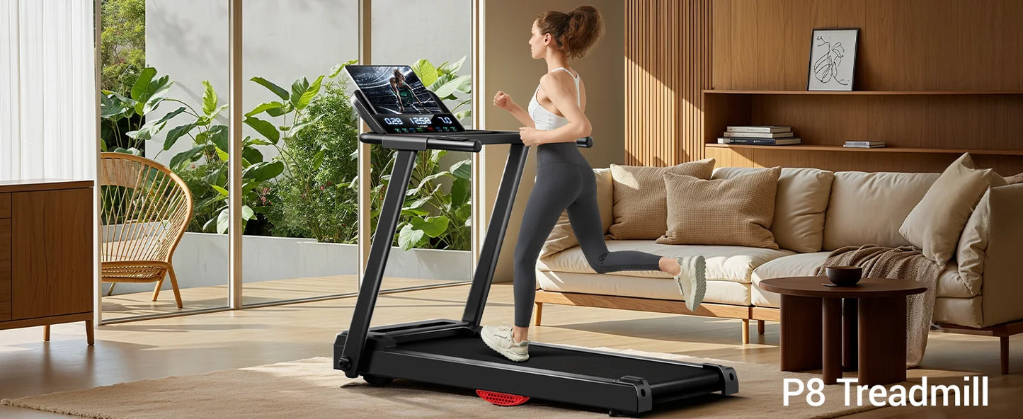 3.0HP Brushless Folding Treadmill | 300 lb Capacity | Heart Rate Monitor & Dual Shock Absorption | Cup/Phone Holder | Quiet Operation