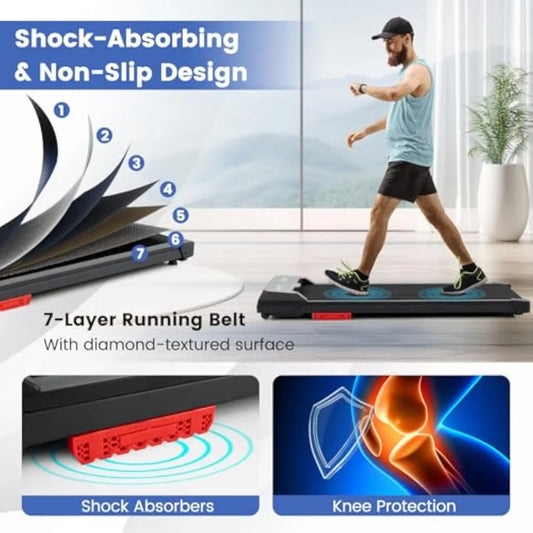 340lbs Under Desk Walking Pad Treadmill with Remote, App Control, LED Display, Built-in Wheels, and No Assembly Required