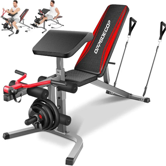 Adjustable Weight Bench Press Set with Leg Extension/Curl - Heavy-Duty Home Gym