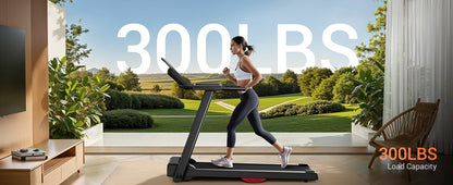 3.0HP Brushless Folding Treadmill | 300 lb Capacity | Heart Rate Monitor & Dual Shock Absorption | Cup/Phone Holder | Quiet Operation