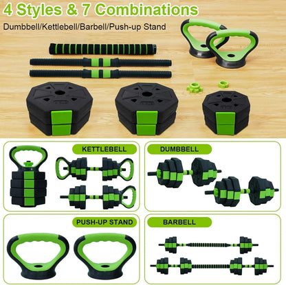 4-in-1 Adjustable Kettlebell & Dumbbell Set – 66lbs/88lbs Home Gym Weight Kit with Barbell & Push-Up Stand Functions