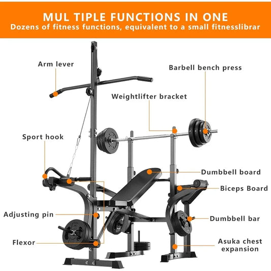 600lb Adjustable 6-in-1 Weight Bench: Full Body Workout with Leg Extension/Curl.