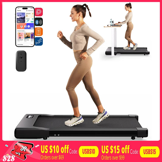 Under desk treadmill: 2.5HP motor, remote, LED display. Home/office.