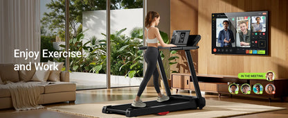 3.0HP Brushless Folding Treadmill | 300 lb Capacity | Heart Rate Monitor & Dual Shock Absorption | Cup/Phone Holder | Quiet Operation