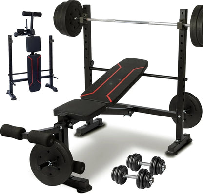 1500LBS Olympic Weight Bench Set with Leg Extension/Curl, Preacher Curl, and Barbell Rack.