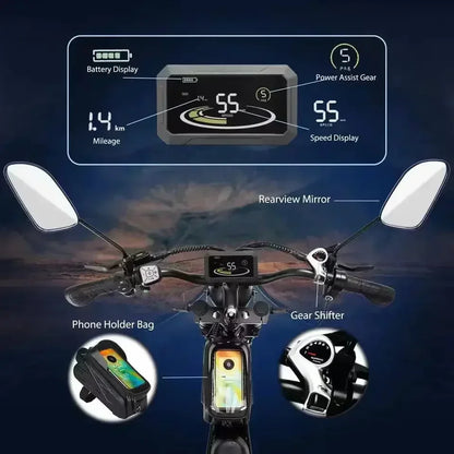 2000W Dual-Motor Fat Tire Ebike: 52V 40Ah Dual Battery, Ideal for Mountain and Motorcycle Use.