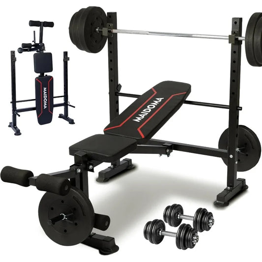 1500LBS Adjustable 6-in-1 Weight Bench Set: Leg Extension, Preacher Curl, Bench Press, & Barbell Rack with Safety Catches