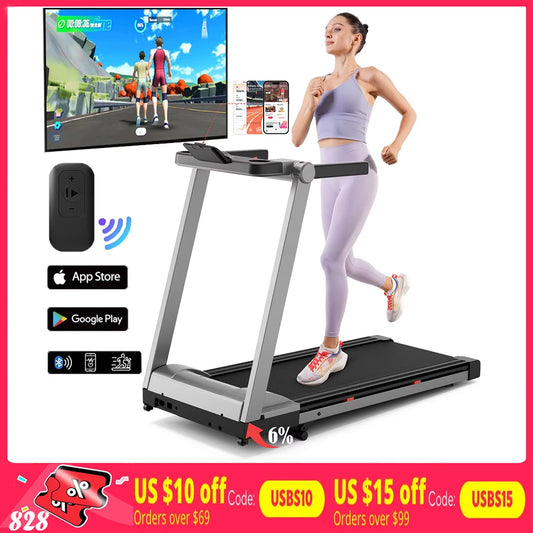 5HP Foldable Treadmill: Incline, Touch Screen, App Monitoring, 350LBS Capacity