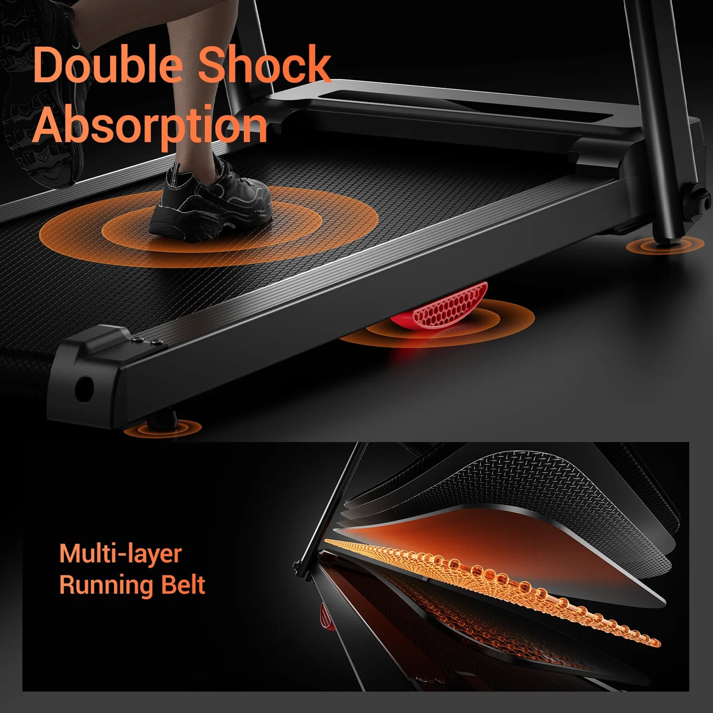 3.0HP Brushless Folding Treadmill | 300 lb Capacity | Heart Rate Monitor & Dual Shock Absorption | Cup/Phone Holder | Quiet Operation