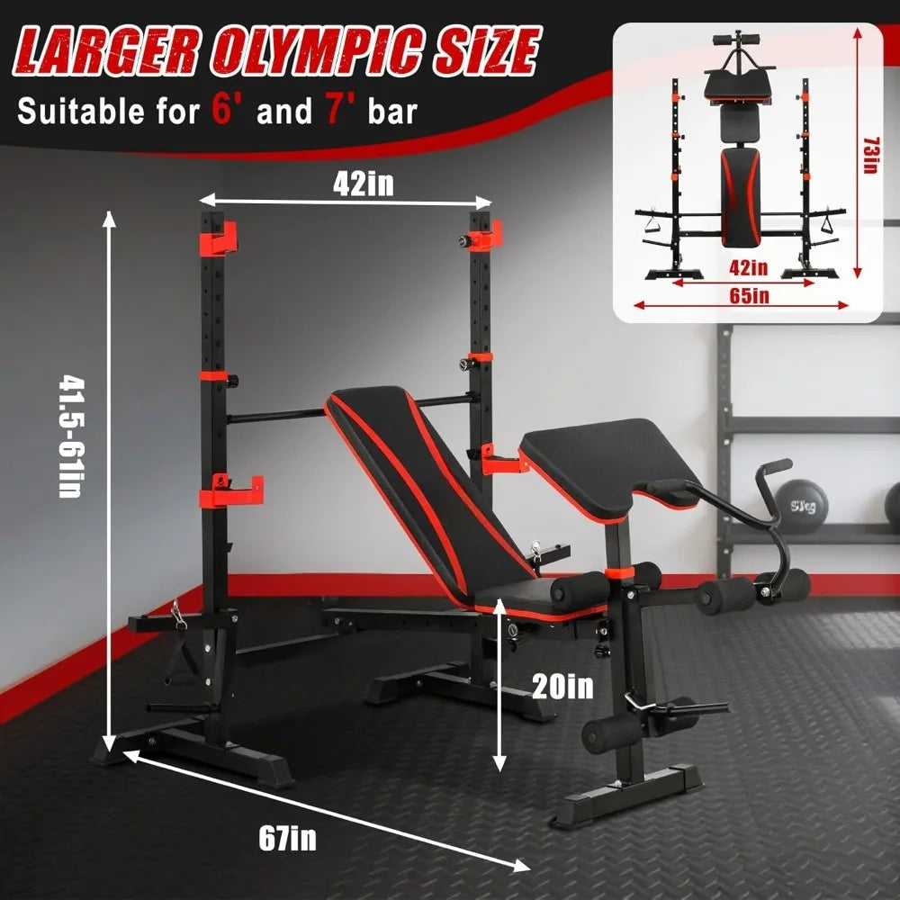 1500LBS Olympic Weight Bench Set with Leg Extension/Curl, Preacher Curl, and Barbell Rack.