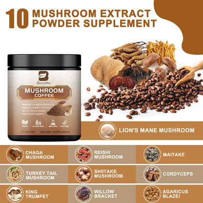 BWEORTHS Mushroom Coffee 120G for Immunity and Focus Health Boost Memory Non-GMO, Gluten-Free 1 Spoonful Per Day