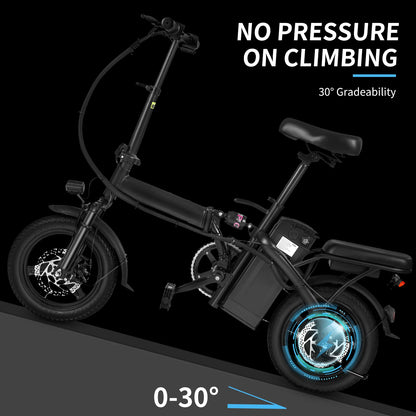 Adult folding basket electric bicycle, 400W high-speed 48V detachable battery, 14 inch front and rear double brake electric bicy