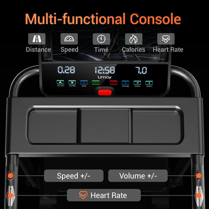 3.0HP Brushless Folding Treadmill | 300 lb Capacity | Heart Rate Monitor & Dual Shock Absorption | Cup/Phone Holder | Quiet Operation
