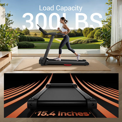 3.0HP Brushless Folding Treadmill | 300 lb Capacity | Heart Rate Monitor & Dual Shock Absorption | Cup/Phone Holder | Quiet Operation