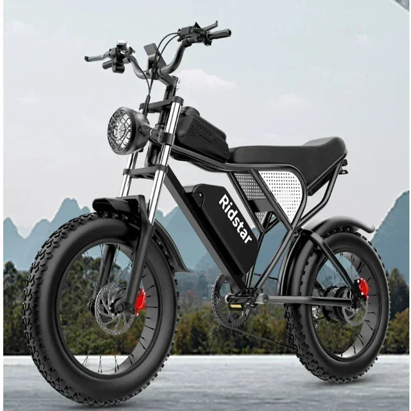2000W Dual-Motor Fat Tire Ebike: 52V 40Ah Dual Battery, Ideal for Mountain and Motorcycle Use.