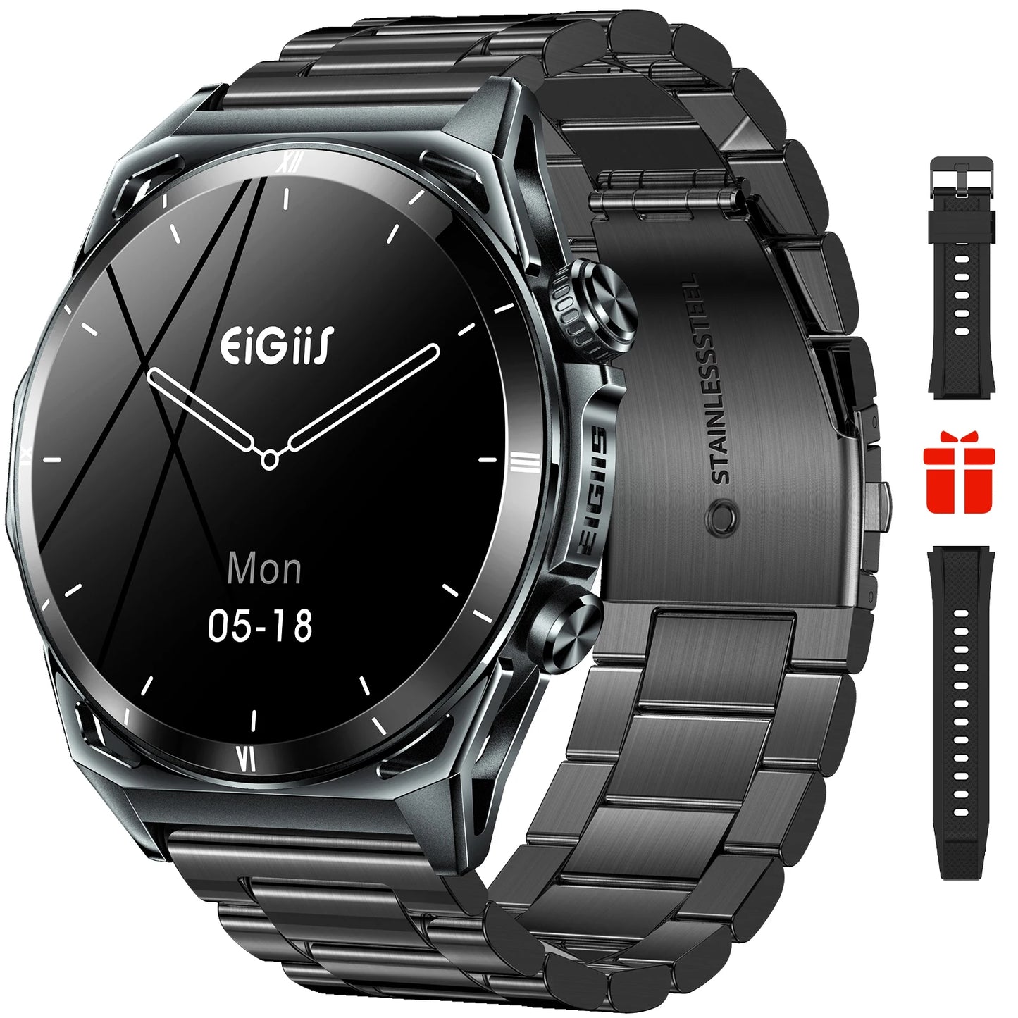 New Smart Watch KE6 1.43" AMOLED Display Men Black Sports Watch, KE Series Bluetooth, Call Health Monitor, IP68 Waterproof