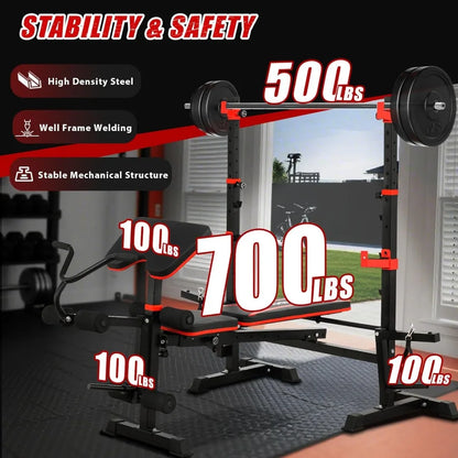 1500LBS Olympic Weight Bench Set with Leg Extension/Curl, Preacher Curl, and Barbell Rack.