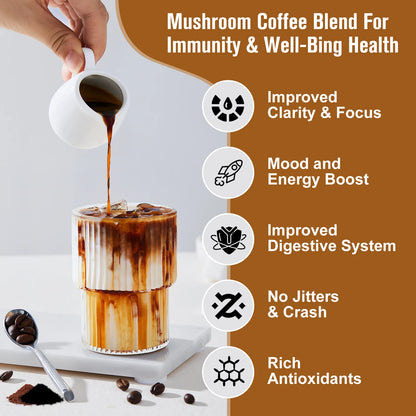 BWEORTHS Mushroom Coffee 120G for Immunity and Focus Health Boost Memory Non-GMO, Gluten-Free 1 Spoonful Per Day