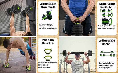 4-in-1 Adjustable Kettlebell & Dumbbell Set – 66lbs/88lbs Home Gym Weight Kit with Barbell & Push-Up Stand Functions